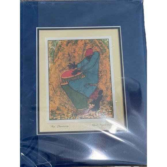 PAUL NZALAMBA Signed THE DRUMMER African Black Exotic Vibrant Art Print 8X10 Mat - Picture 1 of 3